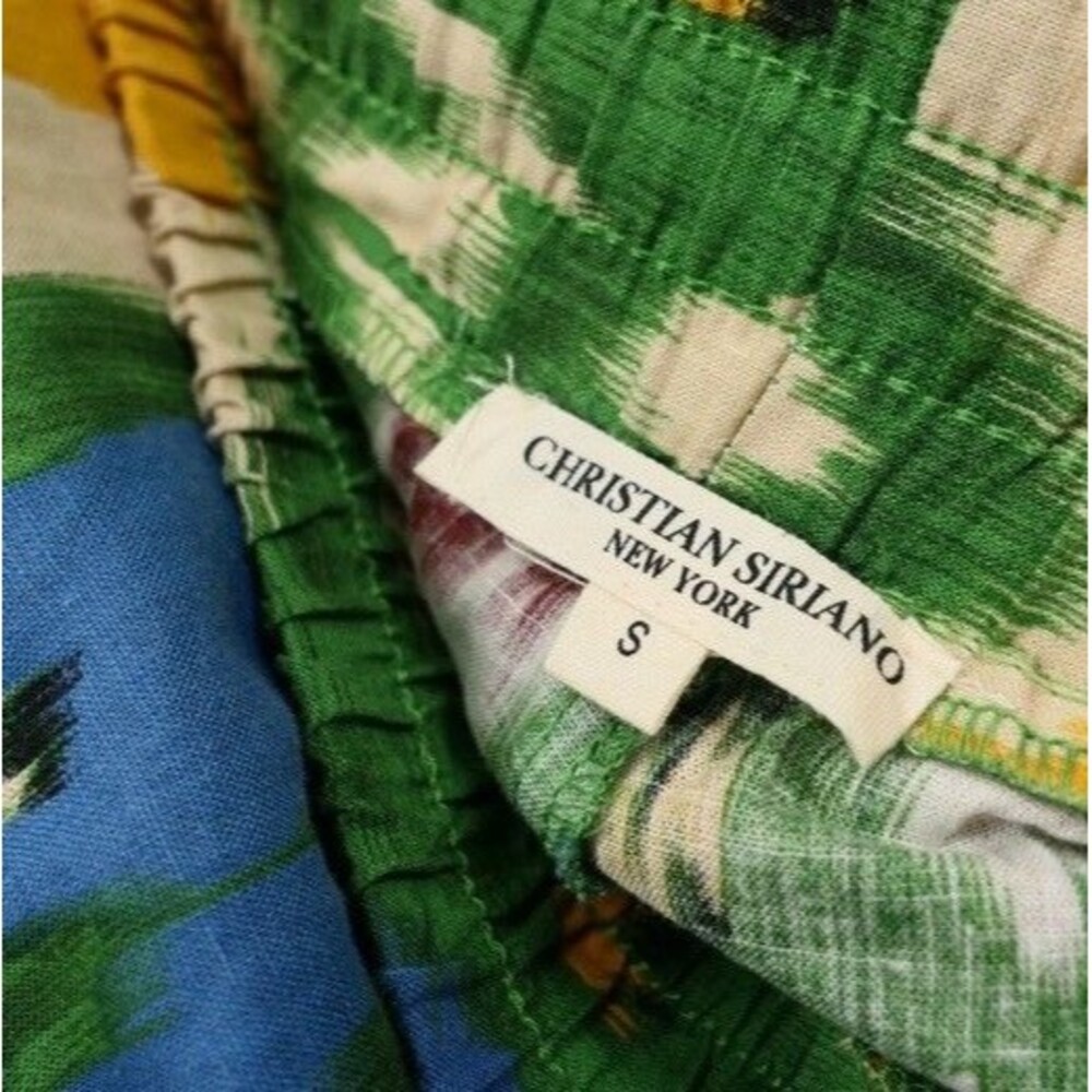 Christian Siriano Linen Pants Womens S Ikat Print Wide Leg Cropped Beach Coastal - Picture 6 of 7
